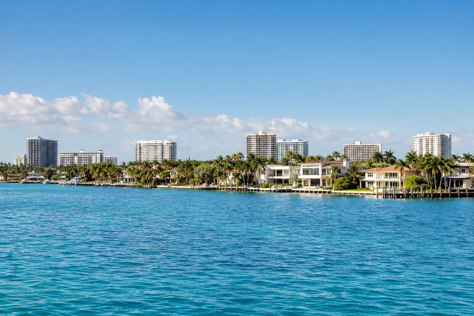 Bal Harbour from the bay: low-rise residential silhouette against the ocean.